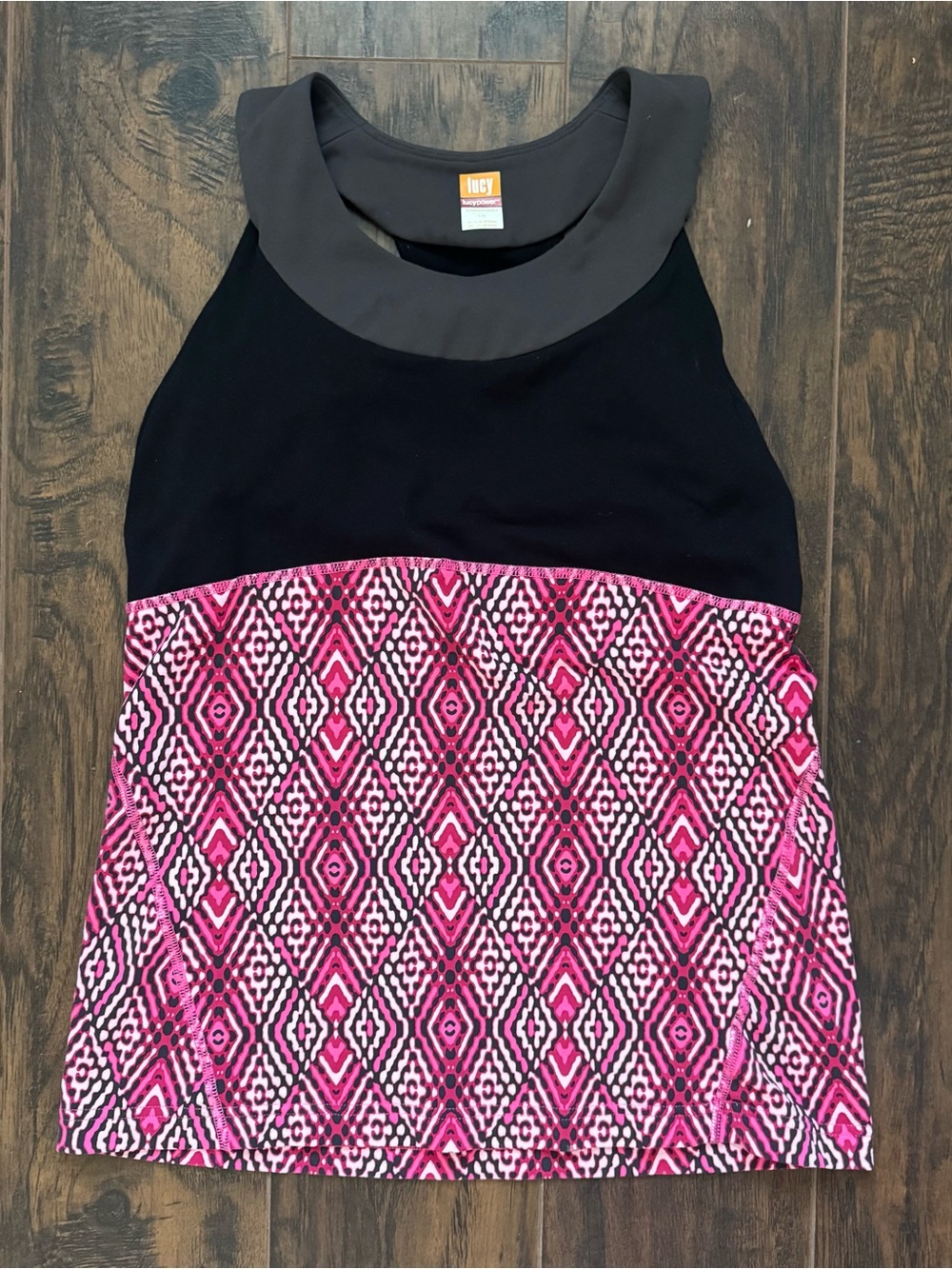 LUCY Lucypower Racerback Tank Top Black and Hot Pink SZ Large